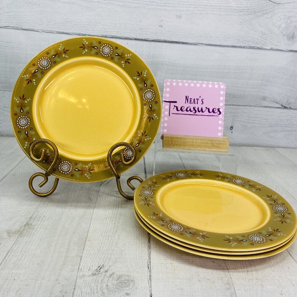 Vintage Sears BIT OF NORWAY Flowers Yellow Center Ironstone Salad Plates Set 4